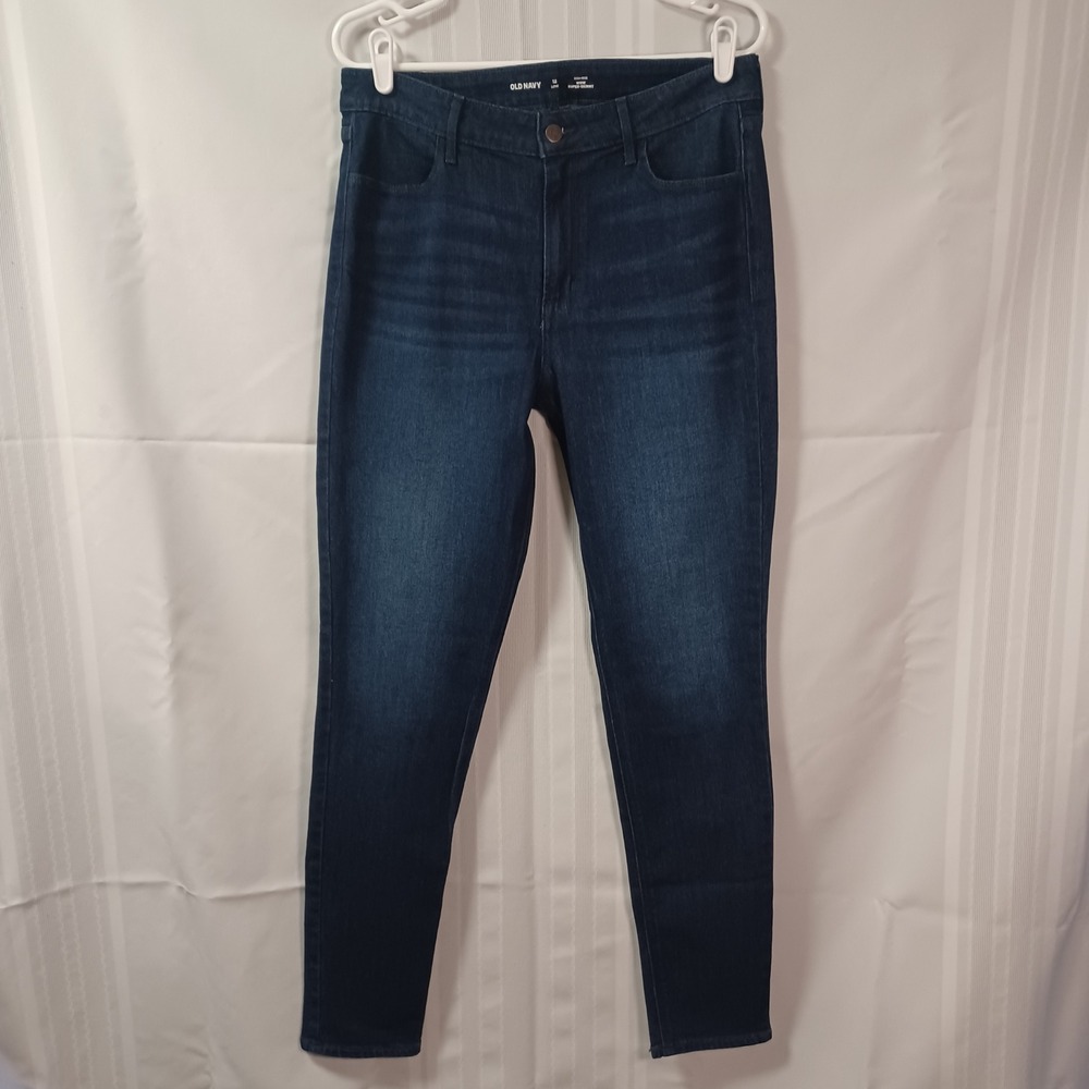 Old Navy Jeans Womens 12 Long Blue Wow‎ High-Rise Super-Skinny Dark  S/732473-00